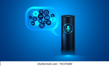 Smart Speaker With Voice Control. Voice Control Of Your Smart Home. Smart Speaker Reports The News, Plays Music, Answers Questions. 