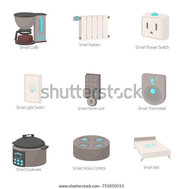 Smart technology icons\
set. Cartoon set of 9 smart technology  icons for web isolated on\
white background