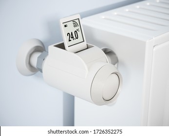 Smart Thermostatic Radiator Valve With LCD Screen. 3D Illustration.