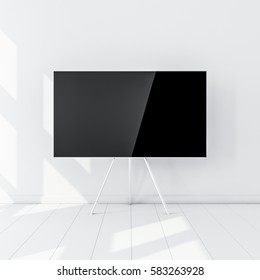 Smart Tv Mockup With Stand In White Room. 3d Rendering