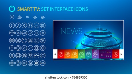 Smart Tv. Set Icons For Smart Tv Interface. Mock Up. TV News Splash