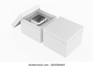 smart watch with hard box packaging for branding and mock up 3d render. 3d illustration