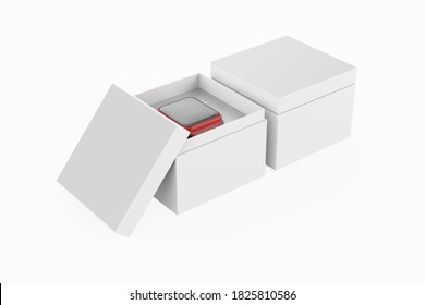 smart watch with hard box packaging for branding and mock up 3d render. 3d illustration