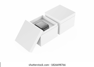 smart watch with hard box packaging for branding and mock up 3d render. 3d illustration