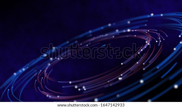 Smart world technology cyber orbits\
digital world technology IOT world concept. 3D neon light globe\
star orbit shiny light metaverse cyber space backgrounds\
