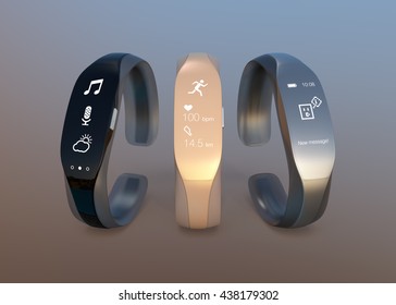 Smart Wristbands With Rubber Bracelet. 3D Rendering Image 