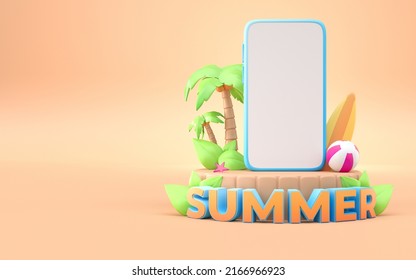 Smartphone with 3D Summer Concept. 3D render