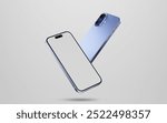 Smartphone with a blank screen on a white background. iPhone 16 mockup. Smartphone mockup closeup isolated on white background.