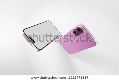 Smartphone with a blank screen on a white background. iPhone 16 mockup. Smartphone mockup closeup isolated on white background.