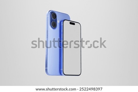 Smartphone with a blank screen on a white background. iPhone 16 mockup. Smartphone mockup closeup isolated on white background.
