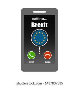 Smartphone with call screen. Ready for answer concept. Image relative to politic situation between great britain and european union. Politic process named as brexit. Brexit calling text
