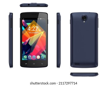 smartphone close-up mockup front and back sides isolated on white background. 3D illustration