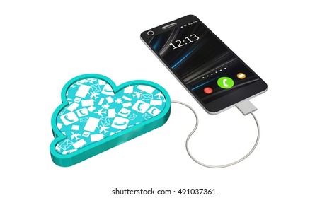 smartphone connected with a cloud - cloud computing concept - 3d rendering