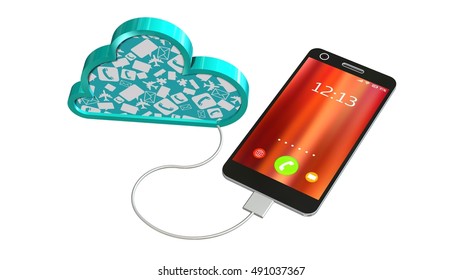 smartphone connected with a cloud - cloud computing concept - 3d rendering