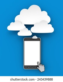 Smartphone connecting to cloud with copyspace, 3d render, blue background