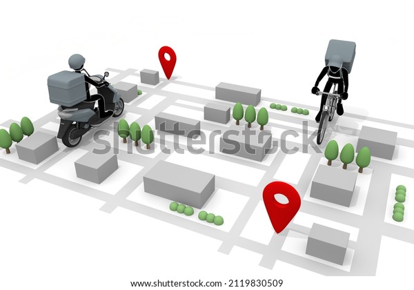 Smartphone and delivery app. Deliver food.\
Display your destination on the map. Make money with delivery.The\
person who carries the food. 3D\
rendering