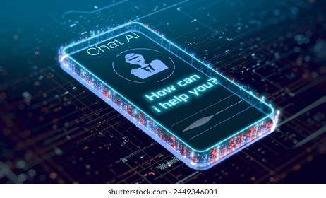 Smartphone with a futuristic AI chat interface, advanced AI technology, prompt for user interaction, conceptual illustration (3d render) - Powered by Shutterstock