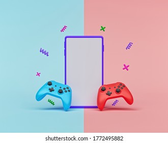 Smartphone Gaming Concept. Phone With Two Gamepad. Minimal Trendy Design. 3d Rendering