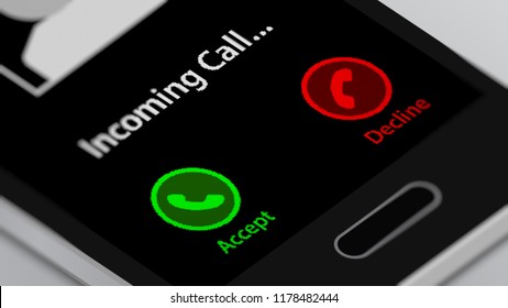 Smartphone With Incoming Call On Smart Phone Screen. 3D Illustration.
