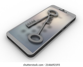 Smartphone key security concept. 3D illustration