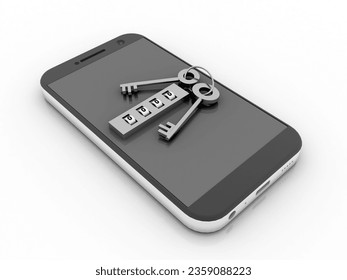 Smartphone key security concept. 3D illustration