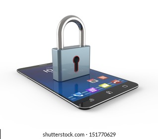 Smartphone with lock symbol. Security technology concept.