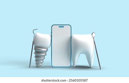 smartphone mobile tablet white color display touchscreen mockup empty blank tool equipment teeth tooth dental dentist mouth patient health smile clinic hospital dentist day technology.3d render - Powered by Shutterstock