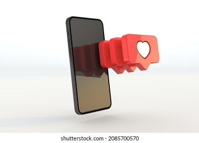 smartphone mockup with 3d notification love concept. 3d render