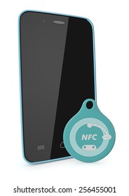 Smartphone With One Nfc Tag On White Background (3d Render)