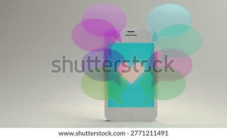 Smartphone with overlapping message bubbles and heart symbolSmartphone with colorful speech bubbles and heart icon