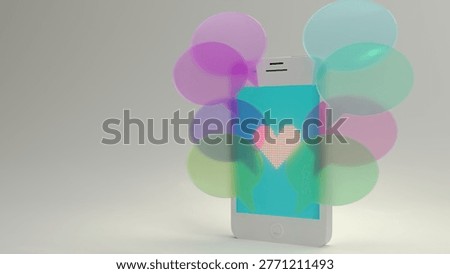 Smartphone with overlapping message bubbles and heart symbolSmartphone with colorful speech bubbles and heart icon