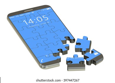 smartphone puzzles, 3D rendering isolated on white background
