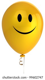 Smile Face Party Balloon Happy Birthday Character Holiday Smiley Funny Friendly Decoration Joyful Positive Emotion Happiness Icon. Psychology Relax Tranquil Avatar Concept. 3d Render Isolated On White