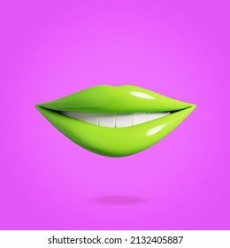 Smile Girl Green Lips. 3d Rendering