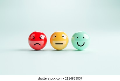 Smile normal and sad emotion face for customer evaluation and client satisfaction concept by 3d render. - Shutterstock ID 2114983037