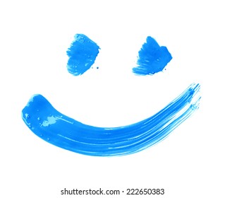 Smile Or Smiley Face Drawn With Oil Paint Brush Strokes, Isolated Over The White Background