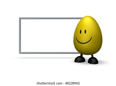 smiley easter egg and blank white sign - 3d illustration