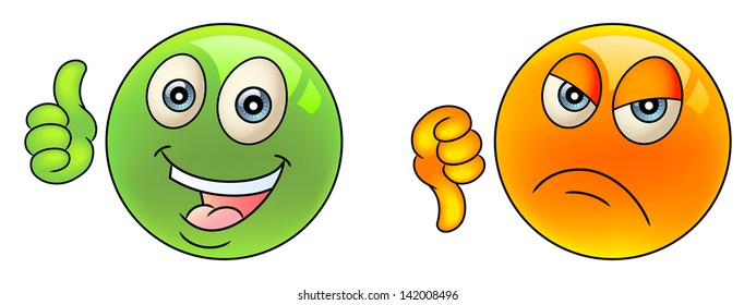 Smiley Face. Like And Unlike. Thumbs Up And Down. Raster Version, Vector File Also Included In The Portfolio.