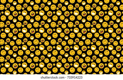 Smiley Face Seamless Pattern On Black Background