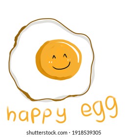 Smiley Face Of Sunny Side Up Egg Cartoon. Cute Food Illustration For Children, Restaurant. Illustration With No Reference 