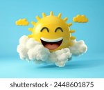 Smilie face sun with clouds emoji 3d render happy