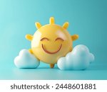 Smilie face sun with clouds emoji 3d render happy