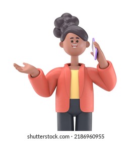 smiling african american woman Coco talking phone, calling by telephone. Communication and conversation with smartphone concept. 3D rendering on white background. - Powered by Shutterstock