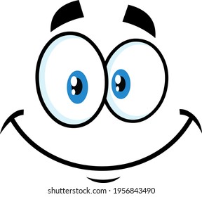 Smiling Cartoon Funny Face With Happy Expression  Raster Illustration Isolated On White Background
