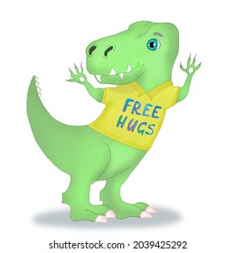 Smiling Dino In Free Hugs T-shirt