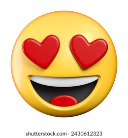 Smiling face with heart-eyes emoji, in love emoticon 3d rendering - Powered by Shutterstock