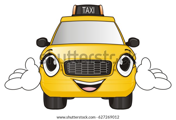 smiling face of taxi with two\
hands