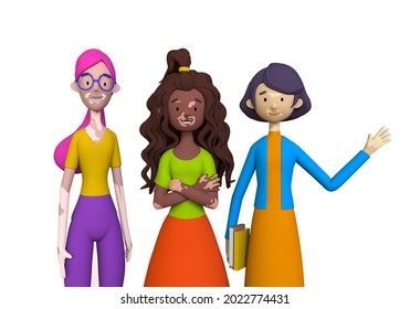 Smiling girls with skin problems Vitiligo. Body positive, self love, depifmentation disease. World vitiligo day, Trendy 3d illustration.   - Powered by Shutterstock