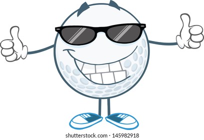 Smiling Golf Ball With Sunglasses Giving A Thumb Up. Vector Version Also Available In Gallery