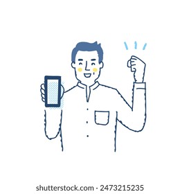 A smiling man posing with a smartphone